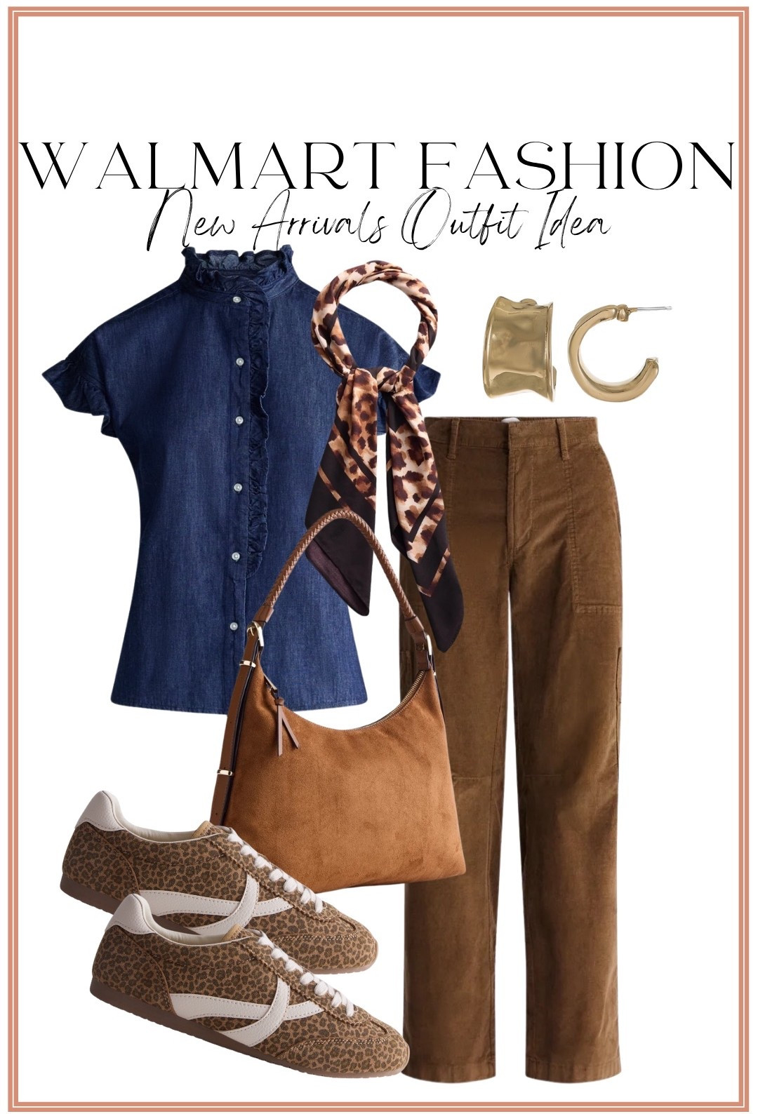 Walmart fashion is bringing ALL the good fall outfits! 🍂 This denim ruffle blouse paired with rich brown pants is such a cute way to transition into fall while still being comfortable and easy to wear. The leopard print sneakers and scarf add the perfect pop of print, while the suede-look bag and gold jewelry make the whole outfit feel elevated. Such a cute Walmart outfit idea for school drop-off, errands, lunch, or a casual weekend!

#walmartfashion #walmartfinds #walmartnewarrivals #walmartstyle #walmartoutfit #walmartfashionfinds #fallfashion #falloutfit #falloutfitideas #affordablefashion #affordablestyle #denimshirt #leopardprint #casualfalloutfit #momstyle #outfitinspo #womensfashion

#LTKootd #LTKPetite