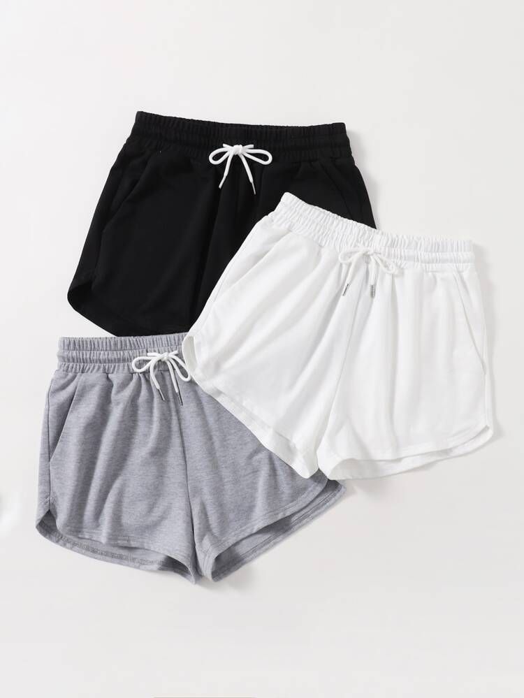 3pcs Solid Drawstring Waist Shorts | SHEIN