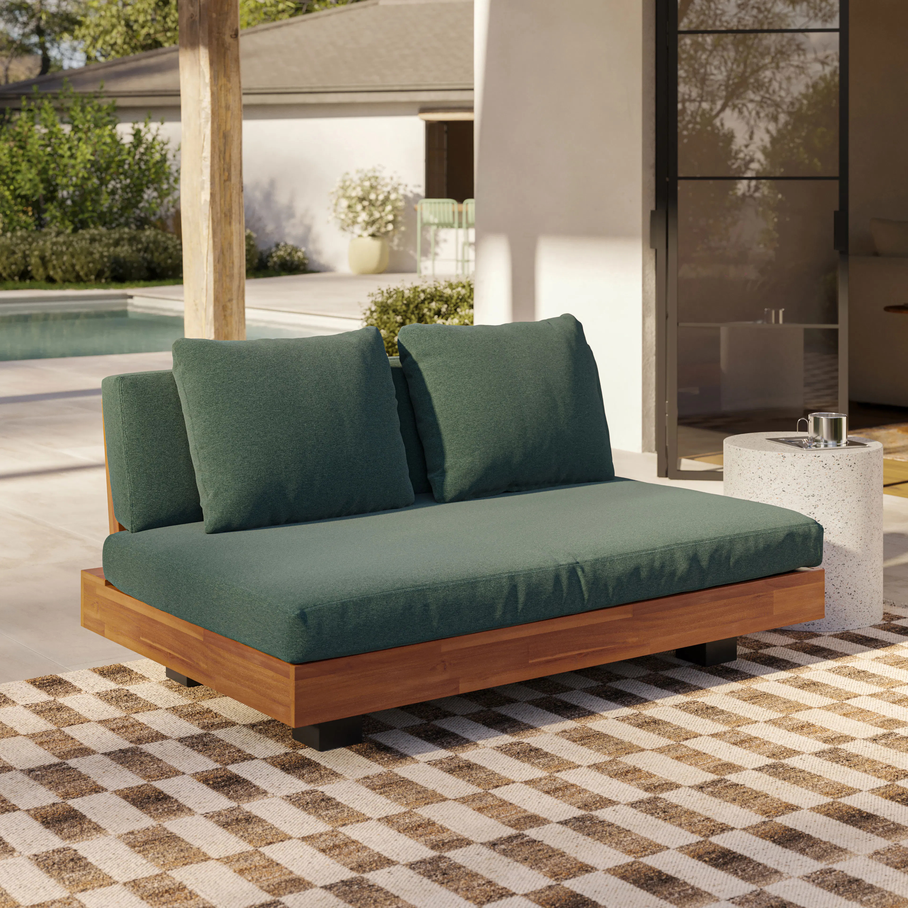 Lubek 50" Outdoor Low Loveseat - Dravite Green | Article