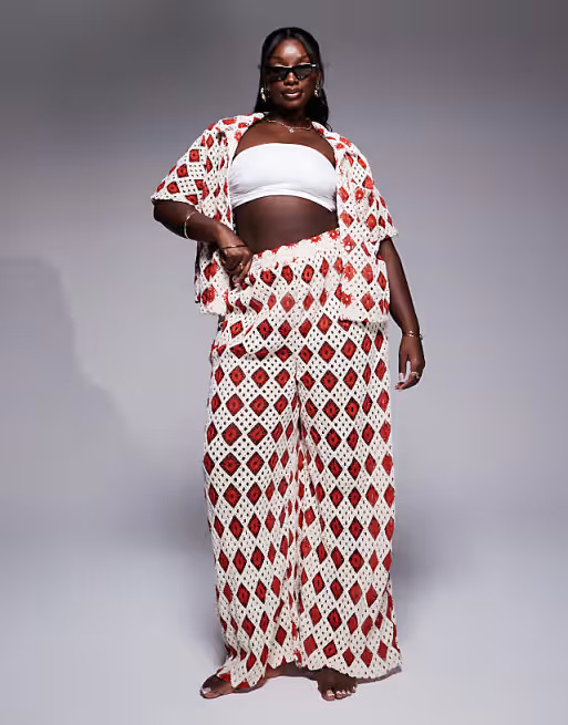 South Beach Curve crochet beach pants in cream and rust - part of a set | ASOS (Global)