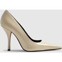 River Island Womens Cream Long Chisel Toe Patent Court Heels | River Island UK & IE