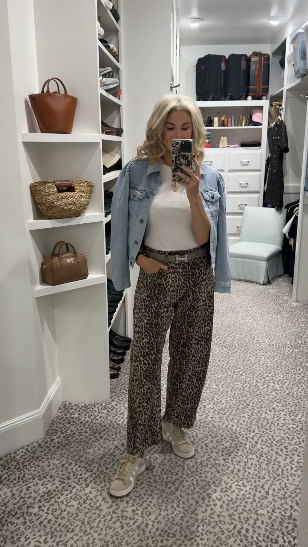 Animal print jeans - size down 1 size (run large) small tee, small jacket 
Lip gloss: Oat 

#LTKShoeCrush #LTKTravel #LTKFindsUnder100