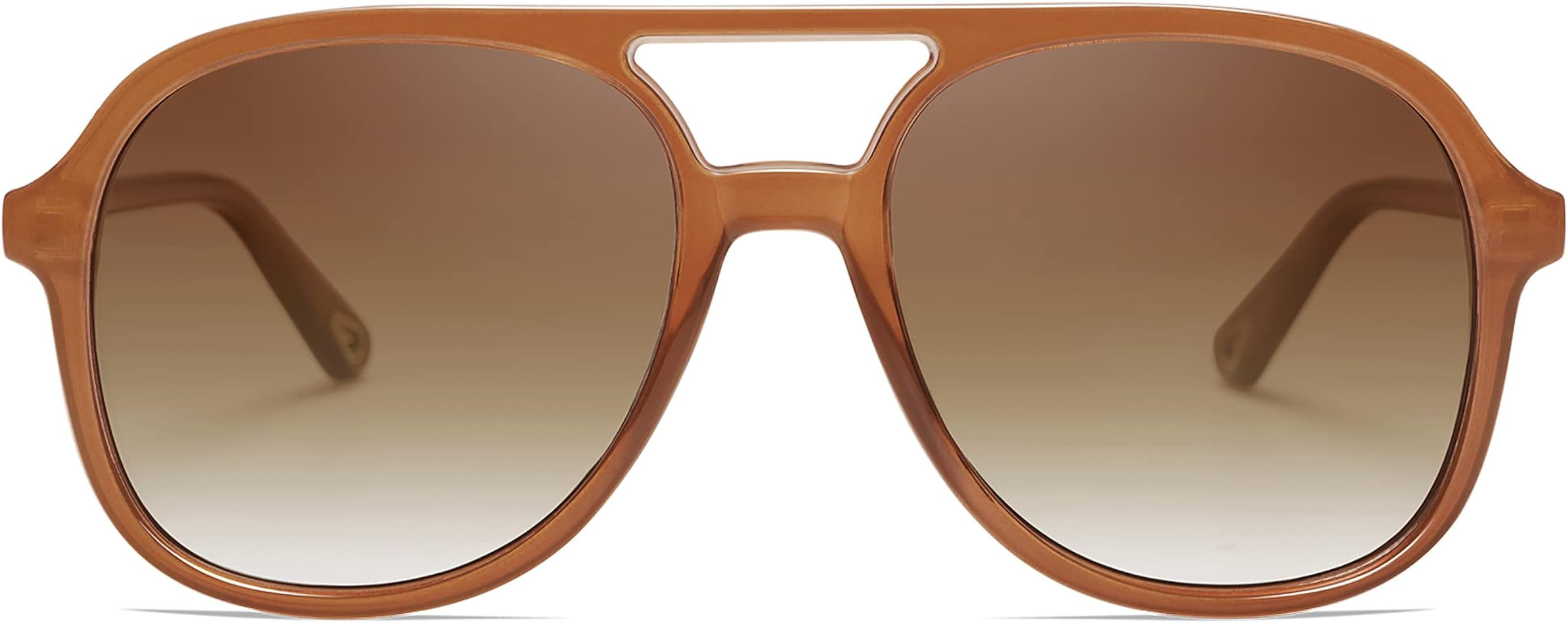 Retro Square Polarized Aviator Sunglasses Womens Mens 70s Vintage Double Bridge Sun Glasses | Amazon (US)