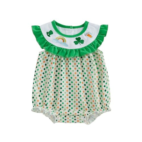 Biayxms Newborn Baby Girl Embroidery Bow Heart Rompers Puff Long Sleeve Bubble Jumpsuit Infant Girls Valentines Outfits (St Patricks Green, 0-3 Months) | Amazon (US)