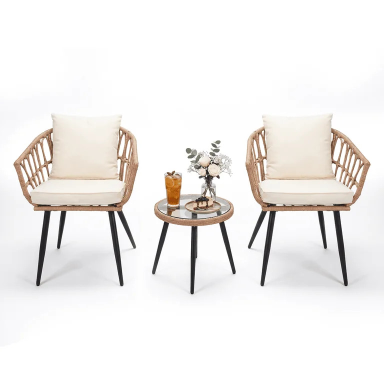MOLIBYME 3 Piece All Weather Wicker Patio Bistro Set, Outdoor Indoor PE Rattan Conversation Set w... | Walmart (US)