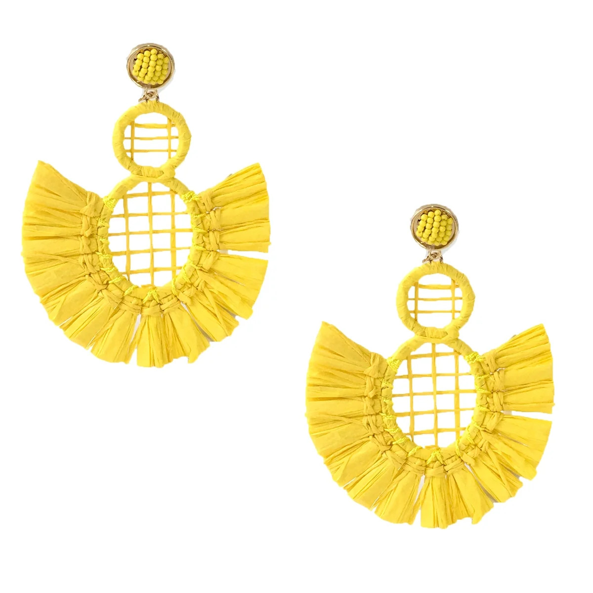 Jewelry Collection Freesia Raffia Tassel Statement Drop Earrings, Pineapple Yellow | Walmart (US)