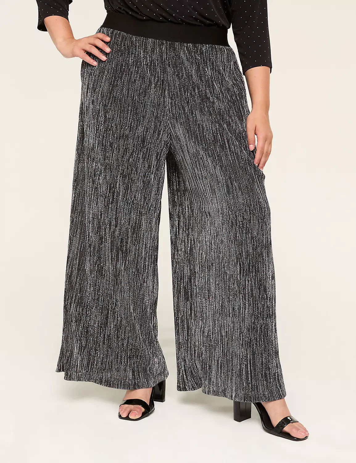 Pull-On Shine Knit Pleated Wide Leg Pant | Lane Bryant (US)