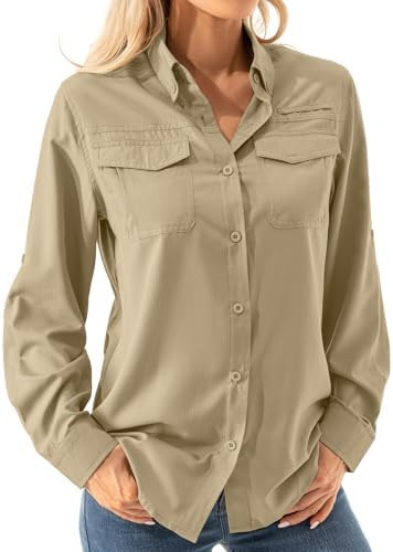 mixtiq Womens UPF 50+ Long Sleeve Sun UV Protection Safari Fishing Shirts | Quick Dry,Breathable,... | Amazon (US)