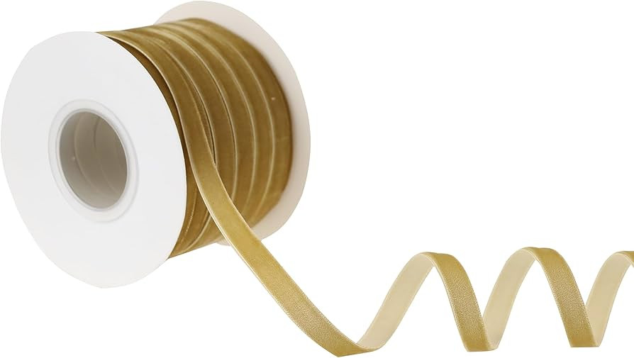 Khaki Velvet Ribbon 3/8 Inch Single Face Thin Velvet Ribbon for Gift Wrapping, Antique Gold Ribbo... | Amazon (US)