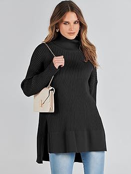 ANRABESS Women's Oversized Turtleneck Sweater 2023 Fall Trendy Ribbed Knit Pullover Tunic Sweater | Amazon (US)