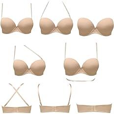 Plusexy Women's Push Up Strapless Bra Thick Padded Underwire Convertible Multiway Bras | Amazon (US)