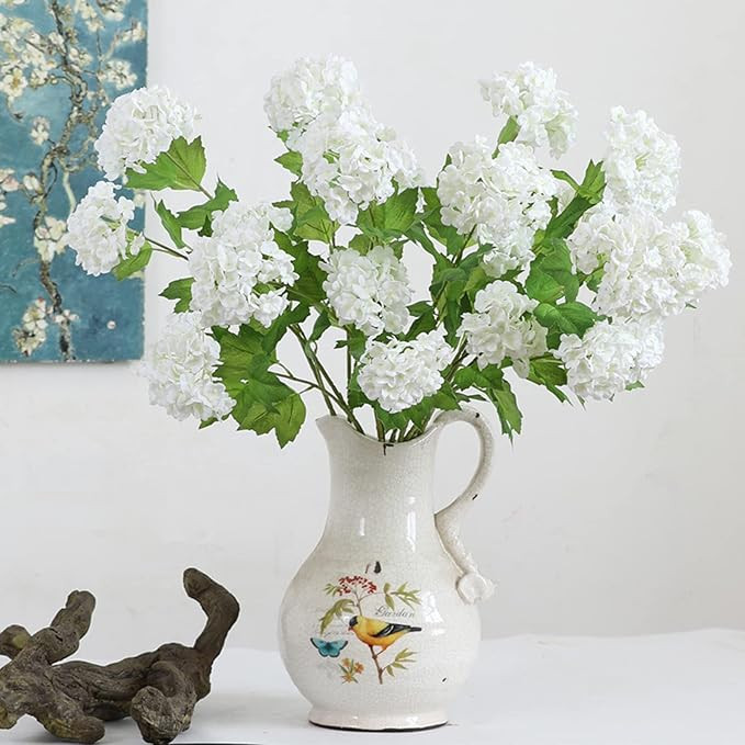 YalzoneMet 4 Pcs 26.8'' Viburnum Artificial Flower Snowball Lifelike Long Stem Real Touch White S... | Amazon (US)