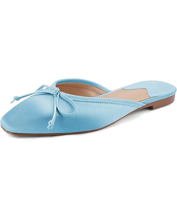QIV Mule for Women Satin Square Toe Bow Flats Closed Toe Slip on Backless Loafers | Amazon (US)