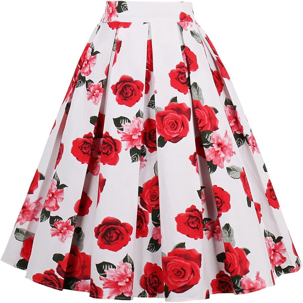 Dressever Women's Vintage A-line Printed Pleated Flared Midi Skirts | Amazon (US)