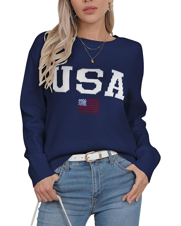 Womens American Flag Sweater Patriotic USA Flag Pullover Sweater | Amazon (US)