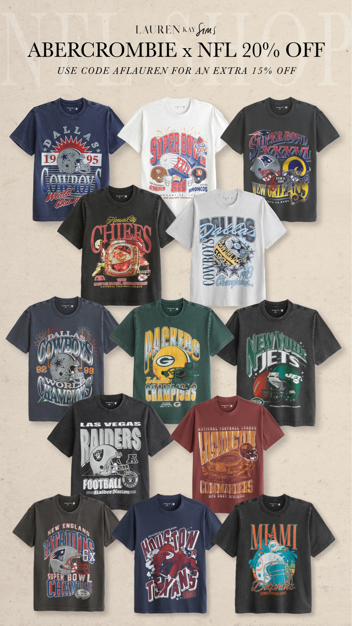 abercrombie x NFL 20% off + extra 15% off w/ code AFLAUREN 🏈 click the shirts below to see more colors / teams! 

#LTKStyleTip #LTKSaleAlert #LTKFindsUnder50