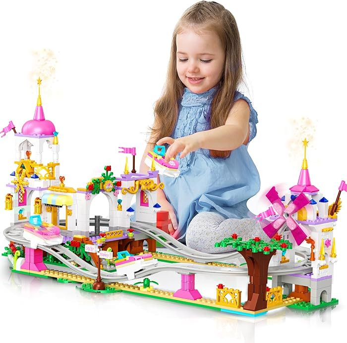 HOGOKIDS Girls Roller Coaster Building Set - 711 PCS Carnival Friends Pink Park Building Block Ki... | Amazon (US)