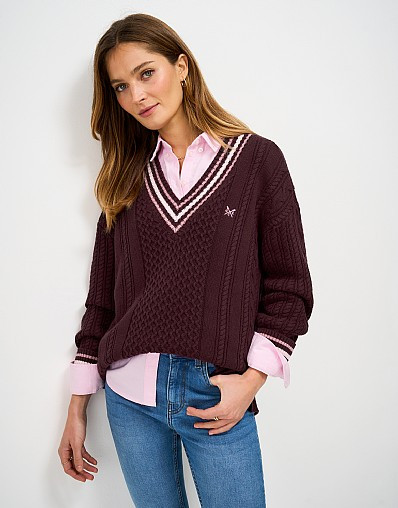 Oversized Cotton Cricket Jumper in Burgundy | Crew Clothing (UK)