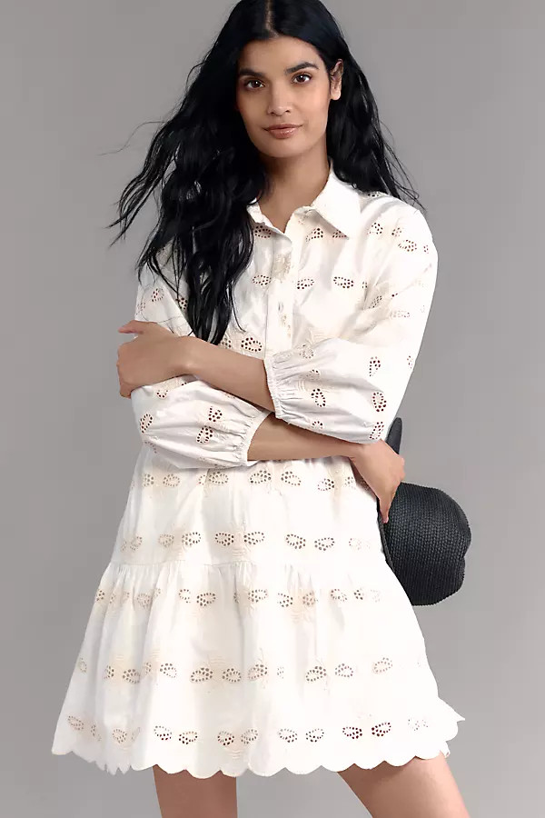 The Bettina Eyelet Tiered Mini Shirt Dress by Maeve | Anthropologie (US)