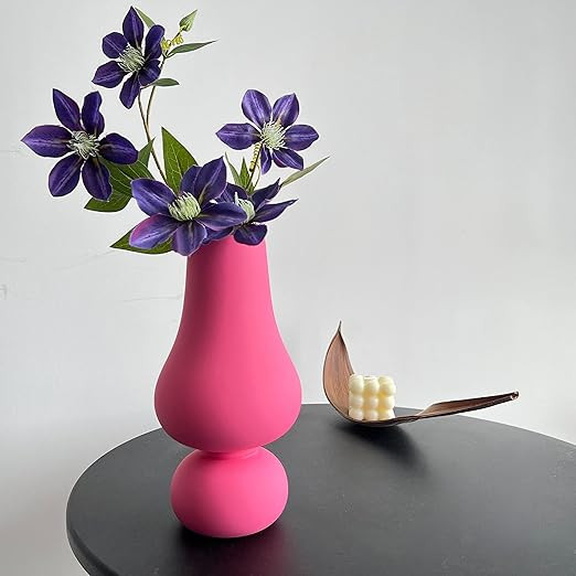 BLOFLO Hot Pink Ceramic Vase, Colorful Ceramic Vase, Modern Dried Flower Vases, Pink Round Vase f... | Amazon (US)