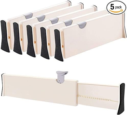 Drawer Dividers Organizer 5 Pack, Adjustable Separators 4" High Expandable from 14.9-21" for Bedr... | Amazon (US)