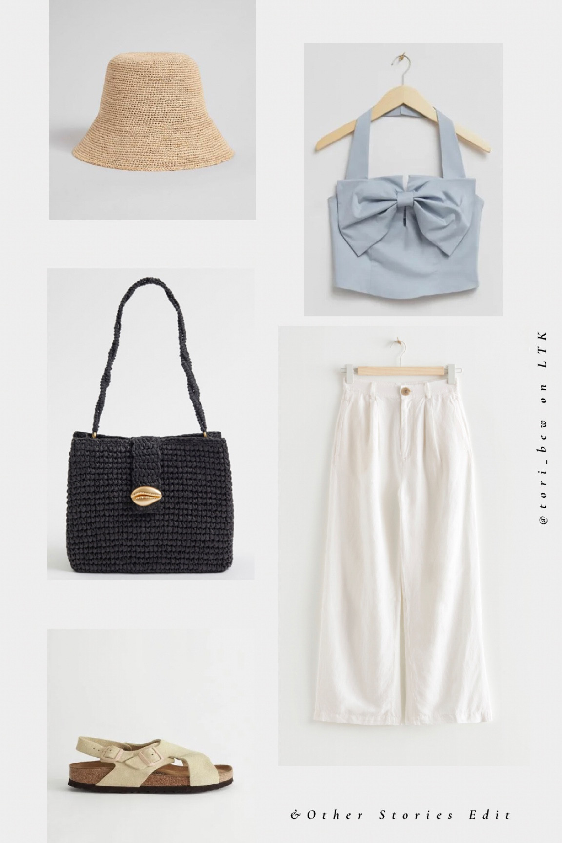 & Other Stories edit 🤍
Summer evening outfit, white linen trousers, straw raffia bag, birkinstocks, pale blue bow detailed top. It girl aesthetic. Spring styles. Outfit inspo 

#LTKeurope #LTKSeasonal