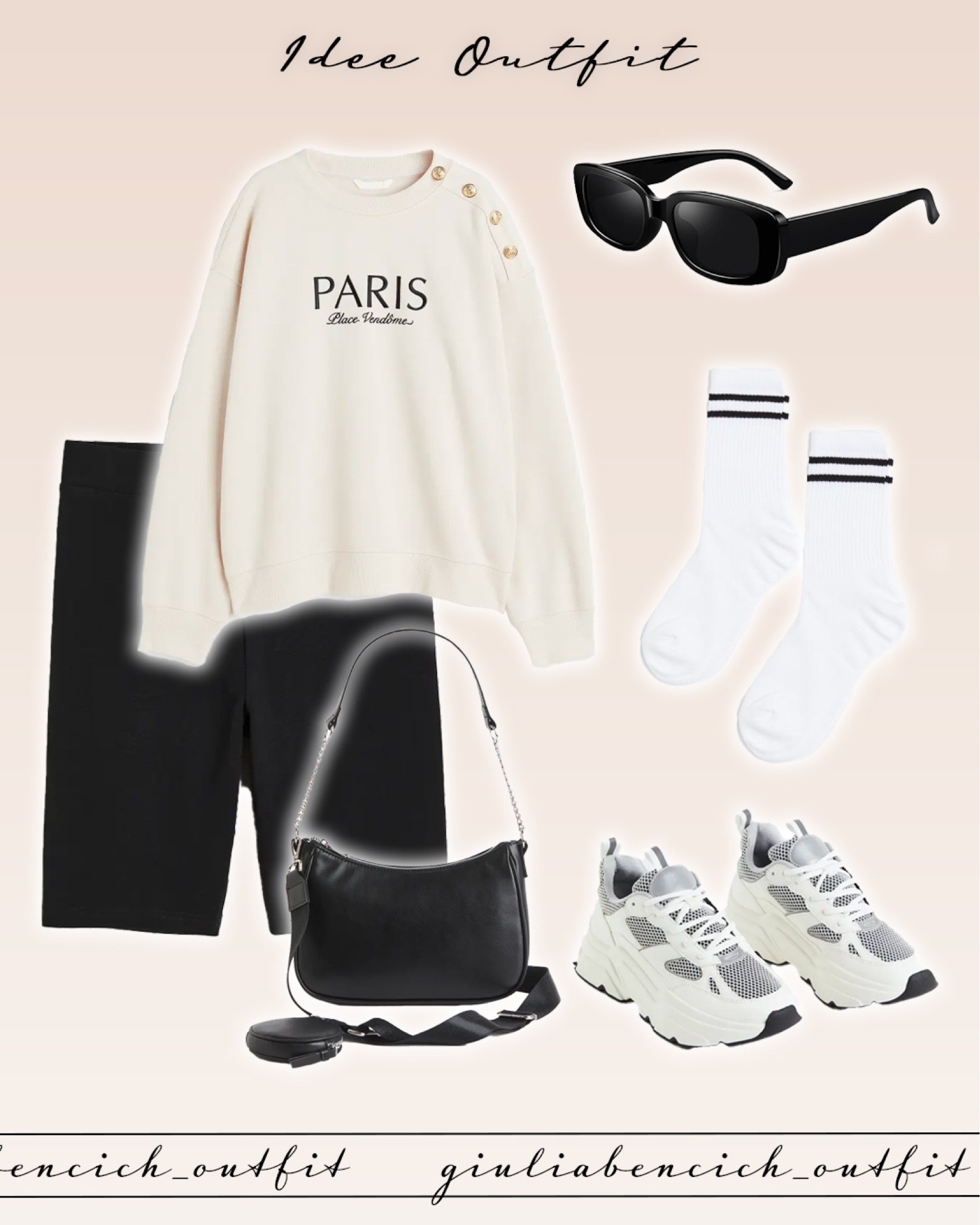 Outfit sportivo // Felpa bianca // Ciclisti neri // Occhiali da sole neri // Sneakers // Calzini alti // Borsa a tracolla 

#LTKunder50 #LTKFind #LTKeurope