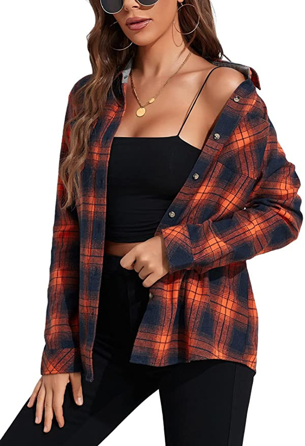 KevaMolly Plaid Long Sleeve Flannel Shirts for Women Loose Fit Boyfriend Button Down Shirt Casual... | Amazon (US)