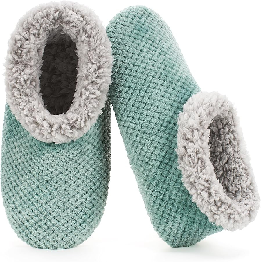 Soft Fuzzy Slippers for Women Indoor, Warm Furry House Sock Shoes Fluffy Lined, Bedroom Booties N... | Amazon (US)
