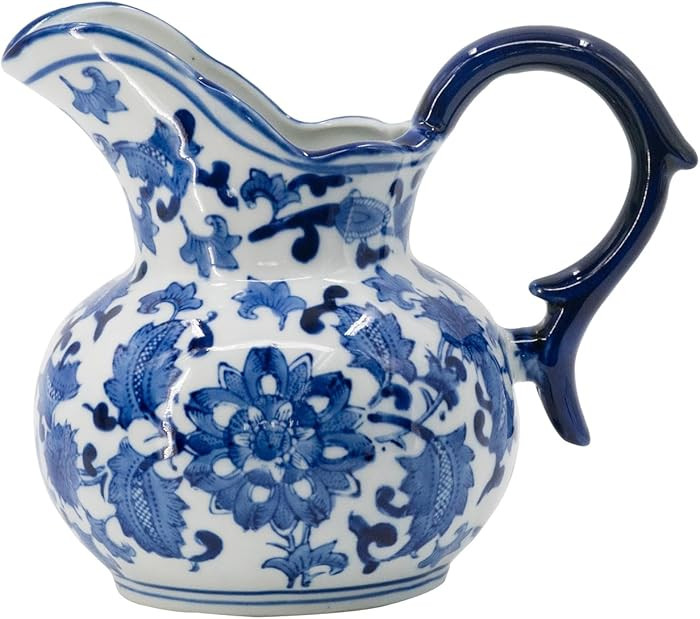 A&B Home Ceramic Pitcher with Handle-Coffee Milk Creamer Pitcher for Kitchen, Flower Pattern Blue... | Amazon (US)