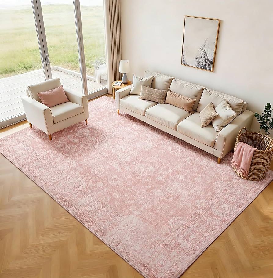 FROZZUR Boho Pink Area Rug 8x10 Large Vintage Rug for Living Room Bedroom Dining Table, Non Slip ... | Amazon (US)