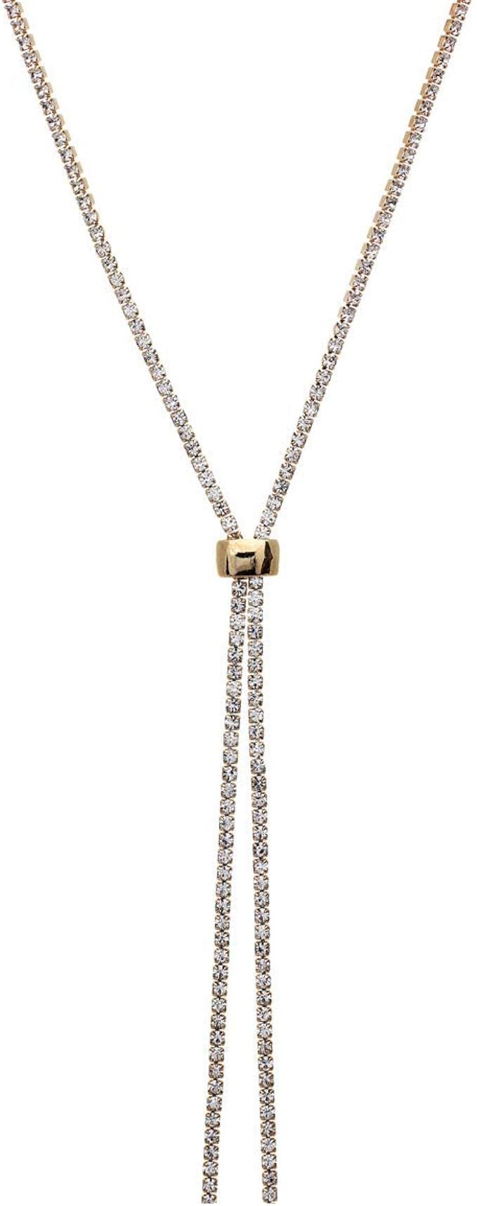 Y Necklace for Women - Long Rhinestone Necklace – Gold Silver and Rose Gold Necklace – Adjust... | Amazon (US)