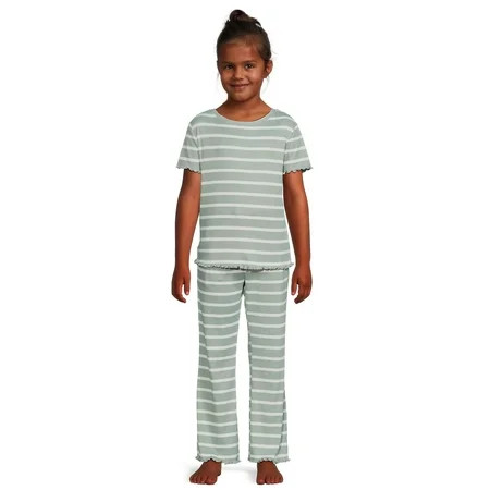 Wonder Nation Girls Short Sleeve Top and Pants Rib Knit Pajama Set with Sleep Mask 3-Piece Sizes ... | Walmart (US)