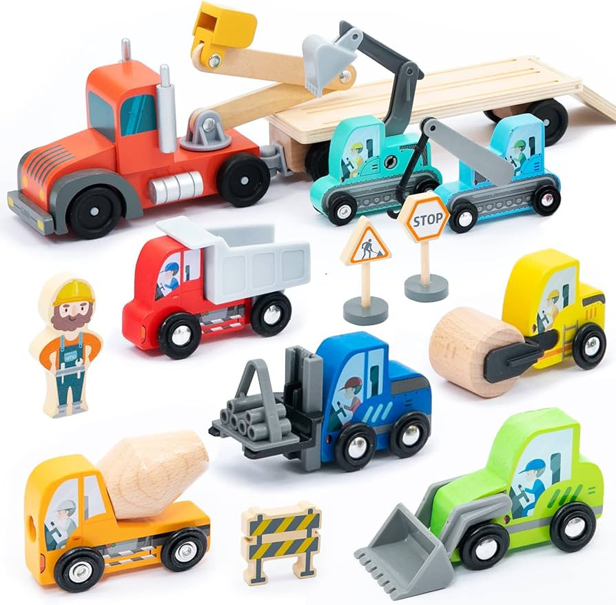umu Construction Toy Cars 14 PCS Wooden Kids Mini Vehicles for Toddlers, Compatible to Thomas Tra... | Amazon (US)