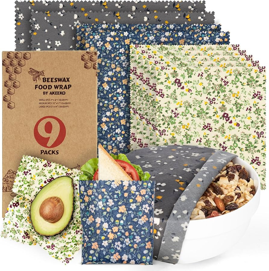 Akeeko Reusable Beeswax Food Wraps - Assorted 9 Packs, Eco-Friendly Reusable Wrap, Biodegradable,... | Amazon (US)