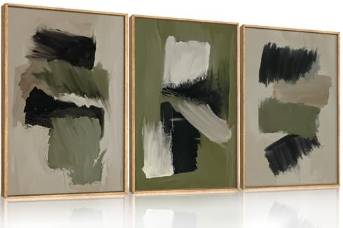DRACIT Green Abstract Framed Canvas Wall Art Set, Modern Brush Strokes Wall Decor,Neutral Tone Minimalist Green and Black Color Block Art Print for Living Room,Bedroom,Dining Room, Office-16 x24 x3 | Amazon (US)