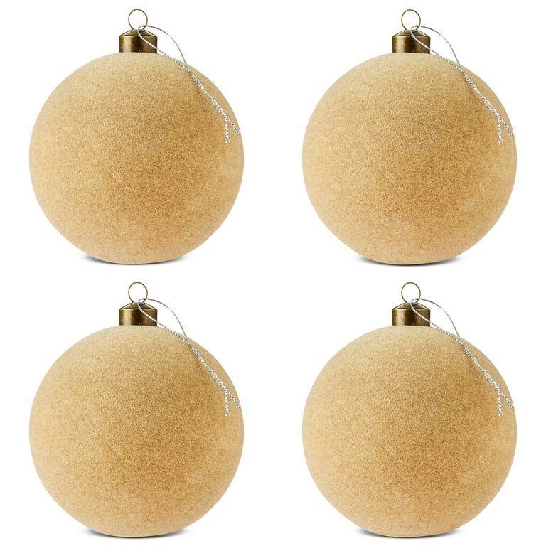 Beige Flocked Ball Christmas Ornaments, 4.5", 4 Count, by Holiday Time | Walmart (US)