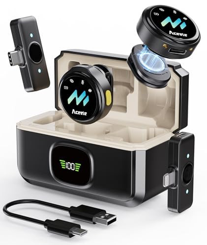 Wireless Lavalier Microphone for iPhone & Android Phones, Noise Reduction & Hi-Fi Audio & 24H Duration & 50M Range, Clips-on Magnetic Lapel Mic for Video Recording/Live Stream/Vlog/Podcast/Interview | Amazon (US)