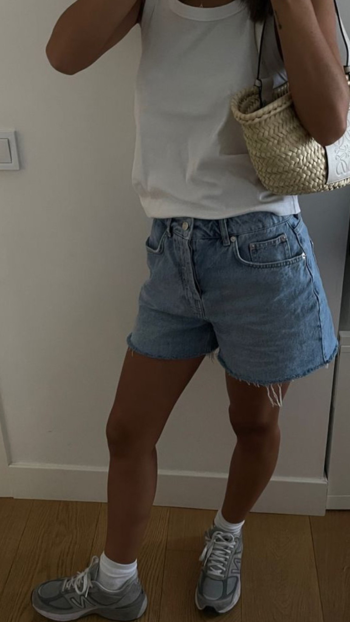 Causal spring/summer outfit
Denim shorts
White tank top
New balance sneakers 
Straw basket bag

Casual outfit ideas
• sneakers outfit
• Everyday outfit ideas
• Comfortable outfit ideas
• Minimalist outfit ideas
• Neutral outfit ideas
• tank tops, jean shorts
• 2025 fashion trends
• 2025 spring footwear
• 2025 springfashion
• Weekend outfit
• City outfit
• Travel outfit
• Work outfit
• Vacation outfit
• Farmers market outfit
• Brunch outfit
• Coffee shop outfit
• Shopping outfit
• Running errands outfit #denimshorts #tanktops 

#LTKStyleTip #LTKShoeCrush