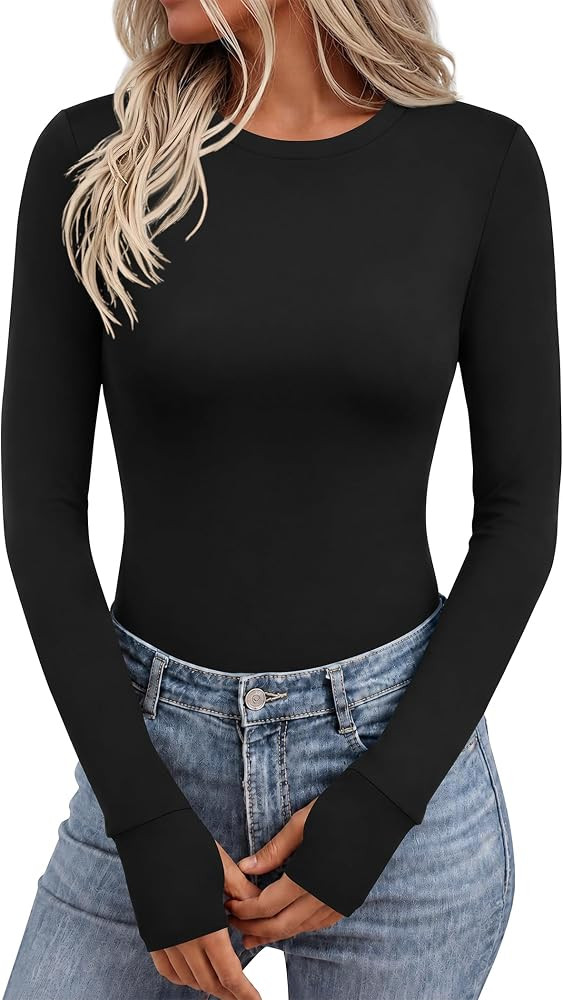 Ekouaer Long Sleeve Shirts for Women Crew Neck Undershirt with Thumb Holes     Lightweight Soft F... | Amazon (US)