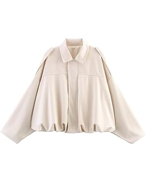 Womens Faux Suede Bomber Jacket Casual Lightweight Batwing Long Sleeve Oversized Coat Streetwear ... | Amazon (US)