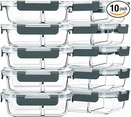 M MCIRCO 10-Pack 22 Oz Glass Meal Prep Containers 2 Compartments, Airtight Glass Lunch Bento Boxe... | Amazon (US)