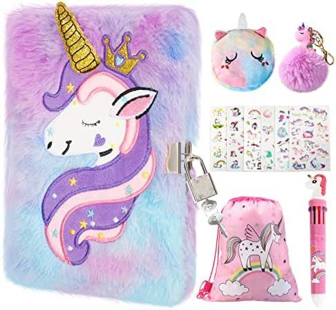 homicozy Kids Unicorn Diary with Lock and Key,Tie-Dye Fuzzy Journal for Girls Ages 6 And Up,Hardc... | Amazon (US)