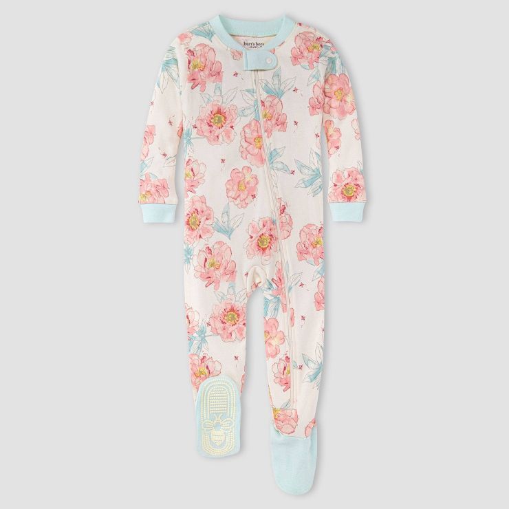 Burt's Bees Baby® Baby Girls' Elegant Floral Organic Cotton Footed Pajama - Light Blue | Target