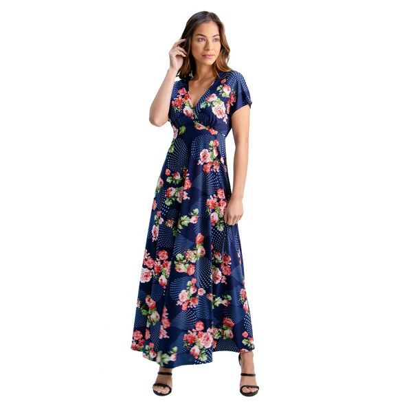 24seven Comfort Apparel Women's Floral Cap Sleeve Maxi Dress | Target