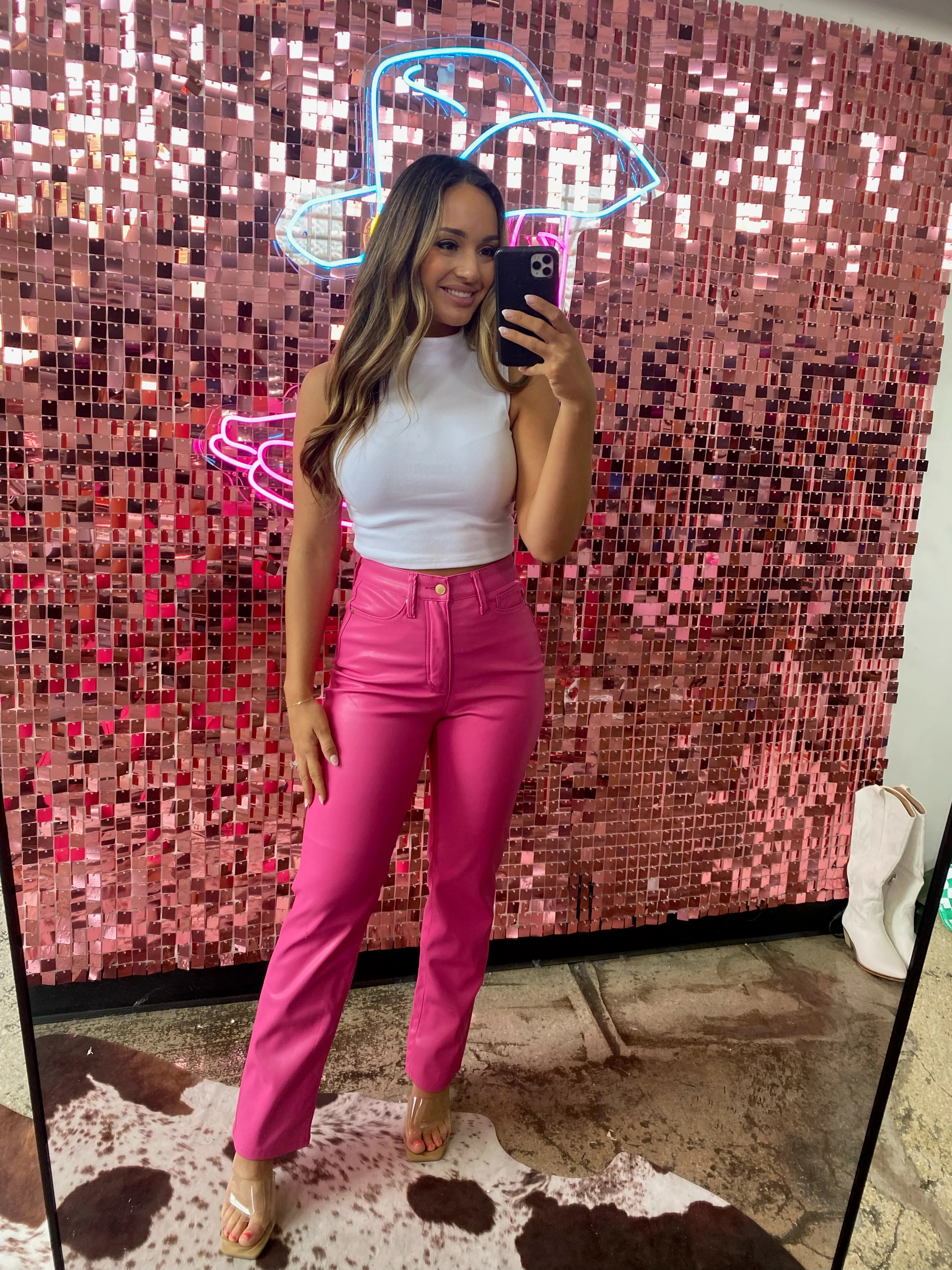 Tanya Control Top Faux Leather Pants in Hot Pink | Willow Boutique