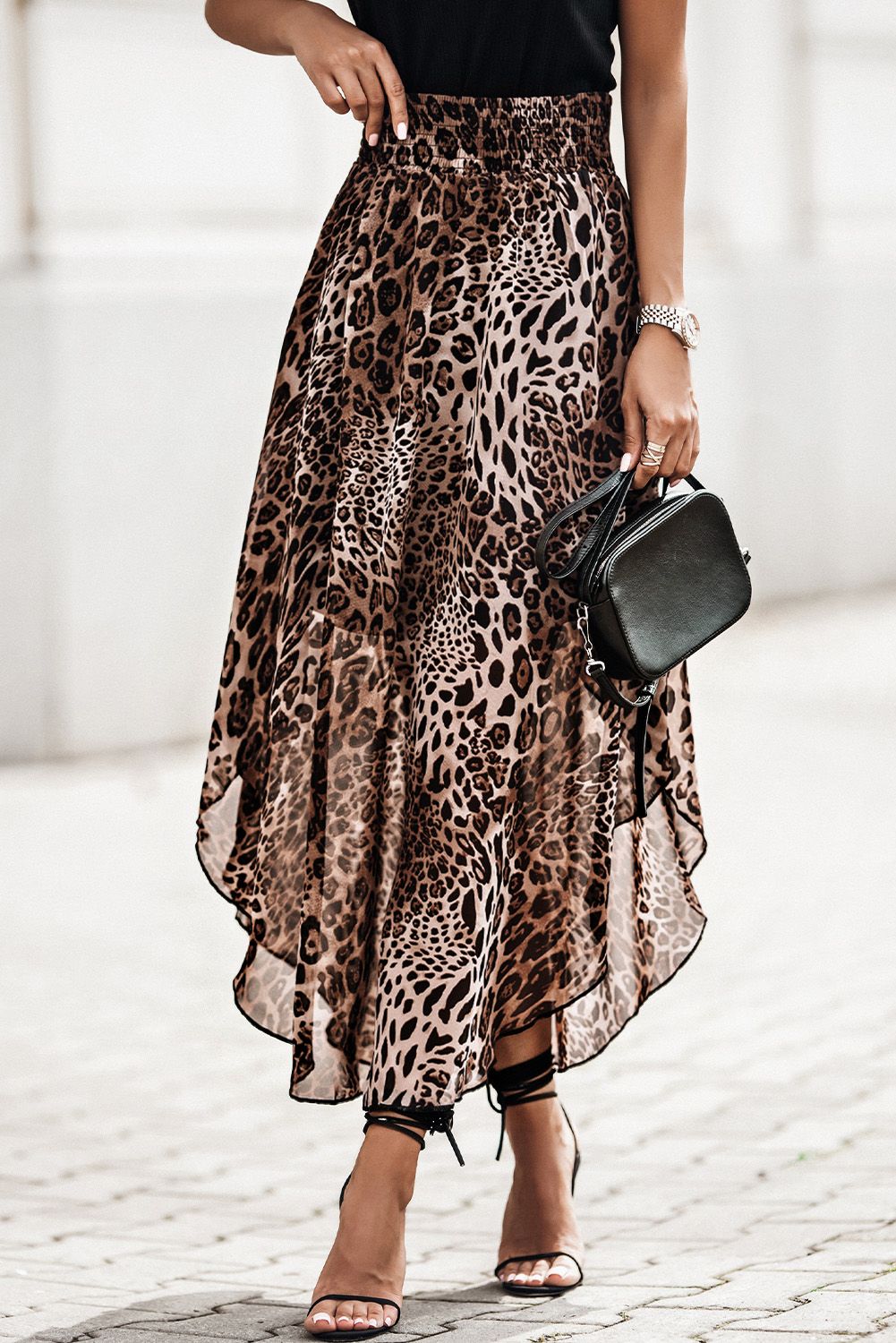 Smocked Waist Leopard Skirt | Evaless