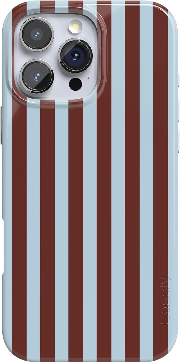 Casely iPhone 16 Pro Max Case | Sunday in Brooklyn | Chocolate Blue Stripes | Compatible with MagSafe | Classic Ultra Slim Design | Amazon (US)