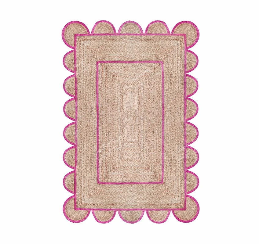Area Rug Natural Jute Hand Braided Rug Pink Scalloped Runner | Walmart (US)