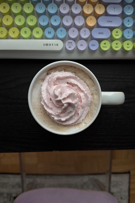 FAVORITE WHIPPED CREAM 

Colorful wireless computer keyboard, white mug

#LTKHome